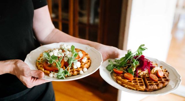 Crispy waffles in a manor setting